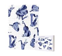 Puzzle en Bois de 300 pièces représentant Un Saxophone Blues, Un Piano, Un Violoncelle et Une Basse, idéal pour s'amuser en Famille.