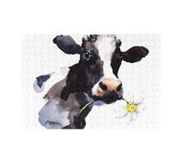 Puzzle en Bois de 300 pièces représentant Une Vache et Une Marguerite, avec boîte d'emballage pour Adultes.