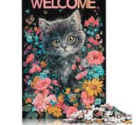 Puzzle en Bois de 500 pièces « Bienvenue Fleurie avec Kitty » pour Adultes, Jouet éducatif Anti-Stress, Cadeau de Noël, 500 pièces (52 x 38 cm)