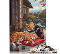Puzzle en Bois de 500 pièces Chats Zen dans Un Jardin Japonais - Activité familiale - Cadeau de Noël - 500 pièces (52 x 38 cm)