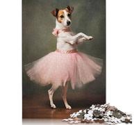 Puzzle en bois de 500 pièces, Jack Russell Dog Ballerine, activités familiales, cadeaux de Noël, 500 pièces (52 x 38 cm)