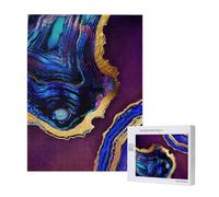 Puzzle en Bois de 500 pièces, Jeu Familial pour Adultes et Adolescents,Agate Abstraite Violet, Bleu, Or