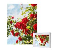 Puzzle en Bois de 500 pièces, Jeu Familial pour Adultes et Adolescents,Buisson de Roses Rouges imprimé