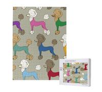 Puzzle en Bois de 500 pièces, Jeu Familial pour Adultes et Adolescents,Caniche coloré de Dessin animé Amusant