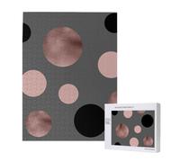 Puzzle en Bois de 500 pièces, Jeu Familial pour Adultes et Adolescents,Élégant Faux Rose doré Blush Rose Cercles Noirs