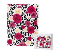 Puzzle en Bois de 500 pièces, Jeu Familial pour Adultes et Adolescents,Fleurs de léopard colorées