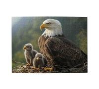 Puzzle en bois de 500 pièces pour adultes avec aigle américain et deux oursons - Taille du jeu : 38,1 x 50,1 cm