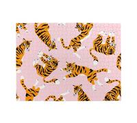 Puzzle en Bois de 500 pièces pour Adultes et Seniors - Animaux de Cirque : Tigres Mignons sur Fond Rose