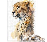Puzzle en bois de 500 pièces pour adultes, guépard aquarelle, puzzle carré pour enfants, jeux familiaux, cadeaux de Noël, 500 pièces (52 x 38 cm)