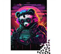 Puzzle en Bois de 500 pièces pour Adultes, Puzzle carré Panda néon pour Enfants, Jeux en Famille, Cadeaux de Noël, 500 pièces (52 x 38 cm)