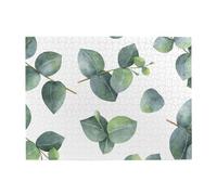 Puzzle en Bois de 500 pièces représentant des Feuilles et des Branches d'eucalyptus à l'aquarelle, idéal pour Les Adultes et Les Personnes âgées.