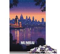 Puzzle en Bois de 500 pièces représentant la Skyline de Mumbai (Inde) au crépuscule pour Adultes et familles - Jeu de Puzzle - 500 pièces (52 x 38 cm)