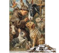 Puzzle en Bois de 500 pièces représentant Saint François et des Animaux - Activité familiale - Cadeau de Noël - 500 pièces (52 x 38 cm)