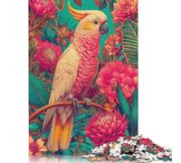 Puzzle en Bois de 500 pièces représentant Un cacatoès dans Un décor Floral Tropical - Activité familiale - Cadeau de Noël - 500 pièces (52 x 38 cm)