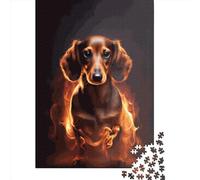 Puzzle en Bois de 500 pièces représentant Un Teckel en feu, Jeu éducatif pour Adultes et Enfants, idéal comme Cadeau de Noël. 500 pièces (52 x 38 cm).