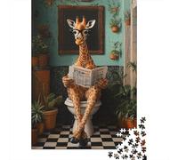 Puzzle en Bois de 500 pièces représentant Une Girafe lisant Le Journal. Puzzle Unique et créatif, pour Adultes et Toute la Famille. Jeu Stimulant. 500 pièces (52 x 38 cm).