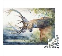 Puzzle en Bois de cerf Aquarelle forêt pour Adultes, 1000 pièces, Puzzle rectangulaire, Cadeaux pour Adultes, Jeu 1000 pièces (75x50 cm)