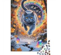 Puzzle en Bois De Collection 1000 Pièces - Chat Russe Bleu | Œuvre d'art À Assembler Et Exposer | Défi Captivant pour Amateurs d'art