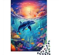 Puzzle en Bois de Dauphin 1000 Pièces pour Adultes Puzzle Rectangulaire Créatif Jeu de Défi d'exercice du Cerveau 1000 Pièces (75x50cm)