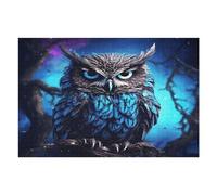 Puzzle en bois de hibou bleu avec boîte de rangement, puzzle en bois respectueux de l'environnement pour la maison, les loisirs, le soulagement du stress et la décoration, 1 000 pièces