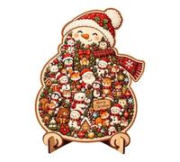 Puzzle en Bois de Noël - Puzzle Silhouette de Bonhomme de Neige d'arbre, | Illustration festive découpée, pièce d'exposition autoportante, activité agréable les , les adolescents, les parents