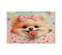 Puzzle en bois de Poméranie pour adultes de 1 000 pièces, lettres d'amour pour chiot - Décorations imprimées pour amoureux pour fête de divertissement