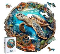 Puzzle en bois de tortue de mer pour adultes, 210 pièces, puzzle circulaire Steampunk artistique, puzzle en bois découpé au laser de qualité supérieure pour décoration, 33 cm