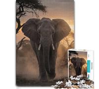 Puzzle en Bois Décoratif Elephant Walking at Sunset pour Adultes, 1000 PCS | Cadeau puzzle: montage structuré des bords vers les zones du motif sur plusieurs sessions.