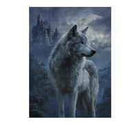 Puzzle en Bois Décoratif Wolf Moon Castle Night pour Adultes, 500 PCS