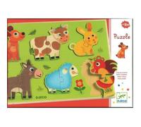 Djeco – Puzzle en bois Animaux de la ferme – 13 pièces – Dès 18 mois