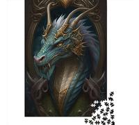 Puzzle en Bois Dragon Bleu Ancien pour Adultes 500 Pièces Puzzles pour Adolescents Puzzles Créatifs Famille Jeux Défi Jouets Cadeaux 500pcs (52x38cm)