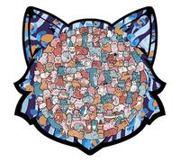 Puzzle en Bois en Forme de Chat coloré, 135 pièces, pour Enfants, pour Noël, Thanksgiving, fêtes d'hiver, activités Scolaires et familiales 011