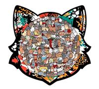 Puzzle en Bois en Forme de Chat coloré, 135 pièces, pour Enfants, pour Noël, Thanksgiving, fêtes d'hiver, activités Scolaires et familiales 008