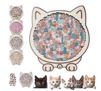 Puzzle en bois en forme de chat coloré de 135 pièces, puzzle en bois en forme d'animal unique, cadeau créatif pour les amateurs de chats ou les fans de puzzles, décoration d'intérieur (couleur macaron
