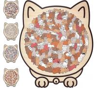 Puzzle en bois en forme de chat de 135 pièces de couleur Morandi, pièces d'animaux uniques, cadeaux créatifs pour les amateurs de chats ou les fans de puzzle, décoration d'intérieur (Maillard)