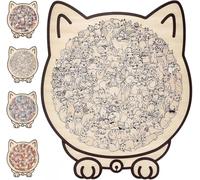 Puzzle en bois en forme de chat de 135 pièces Morandi - Pièces d'animaux uniques - Cadeaux créatifs pour les amateurs de chats ou les fans de puzzle, décoration d'intérieur (bois)
