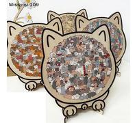 Puzzle en bois en forme de chat de style Morandi de 135 pièces - Pièces d'animaux irrégulières pour la décoration de la maison et les cadeaux de fête A1