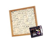 Puzzle en bois en forme de chat découpé au laser pour adultes et enfants à colorier et à assembler dans un cadre décoratif pour la créativité, la coloration de la forme et la motricité fine