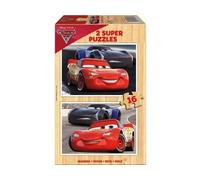 Puzzle en Bois Enfant 2 x 16 Pieces : Cars 3 Voiture Flash mcqueen et Jackson Storm - Set Puzzle avec Une Carte