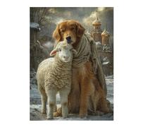 Puzzle en Bois Golden Retriever Sheep Friendship pour Adultes, Format 500 PCS