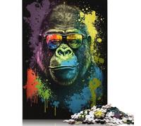 Puzzle en Bois Gorilles colorés avec Lunettes pour Adultes 500 pièces, Puzzle pour Jeux familiaux Adultes, décoration Murale 500 pièces (52 x 38 cm)