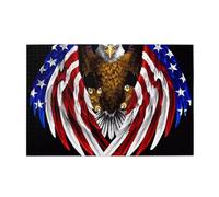 Puzzle en bois horizontal avec drapeau des États-Unis - Aigle patriotique - 1000 pièces - Détendez-vous et améliorez les compétences et la concentration