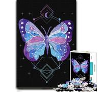 Puzzle en Bois Illustré Mystical Watercolor Butterfly Wall Art ｜ Celestial Geometric Gothic Nature Poste pour Adultes, 500 PCS