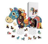 Puzzle en Bois,Jeu de Société Éducatif en Forme de Cheval - Casse-tête pour et Familles - pour Voyages, Vacances, Avion, Voiture, Salle d'attente, Moments en Famille