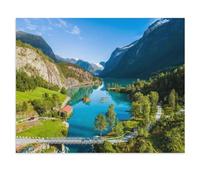 Puzzle en Bois，Lac Vert de Norvège, Vue Depuis Un Pont，Jigsaw Puzzles 1000 Pièces, pour Adulte Et Enfant Jouet Éducatif Peinture Murale Décor À La Maison（75x50cm）-U97