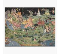 Puzzle en bois Le Pays du Imaginaire - art du conte de fées / carte imaginaire 300 pièces 38x26 cm jouet décoration mur