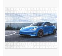 Puzzle en bois Les performances de la Tesla Model Y bleue sont sur la bonne voie 300 pièces 38x26 cm jouet décoration mura