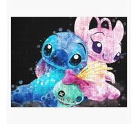Puzzle en bois Lilo Stitch Angels Aquarelle 300 pièces 38x26 cm jouet décoration mura