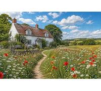 Puzzle en Bois « Maison Fleurie des prés », 1000 pièces, pour Adultes, scène de Maison à la Campagne.