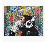 Puzzle en bois Monkey Thinker - Banksy Art urbain contemporain coloré - DJ Chimp 300 pièces 38x26 cm jouet décoration mur